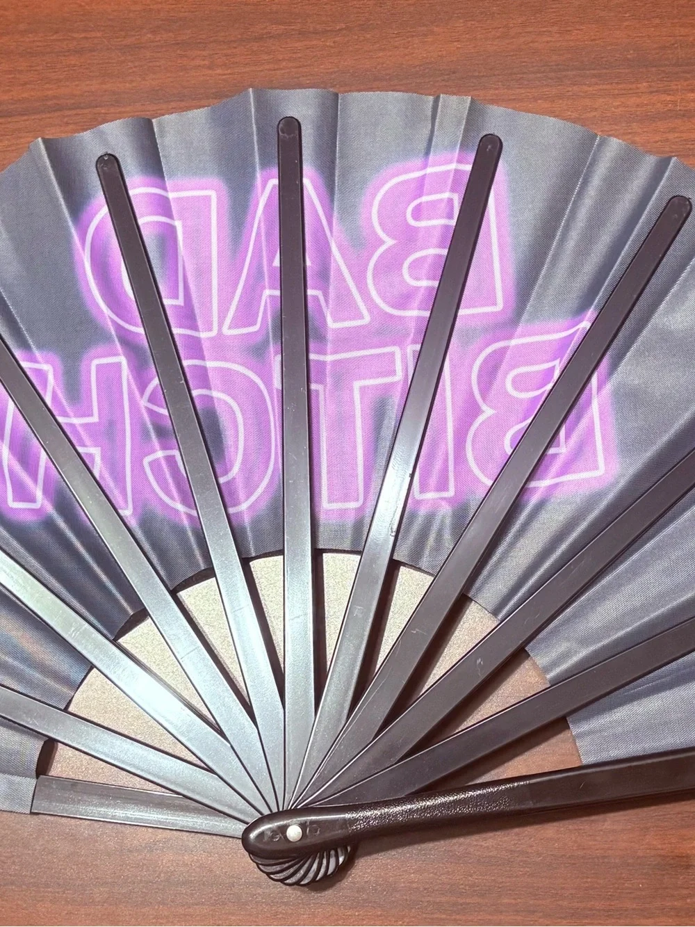 Black Folding Hand Fan with Neon Pink print